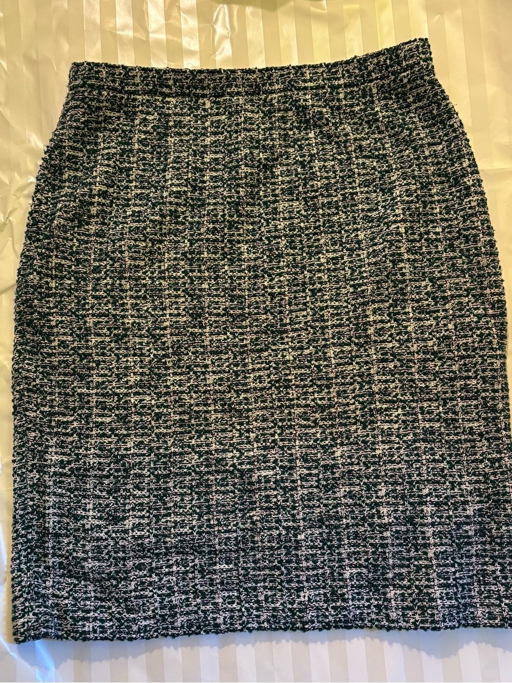 St. John Dark Green, Black and White Tweed Knit Pencil Skirt